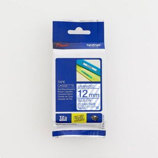 TZe 133 Blue on Clear Tape 12mm web 1